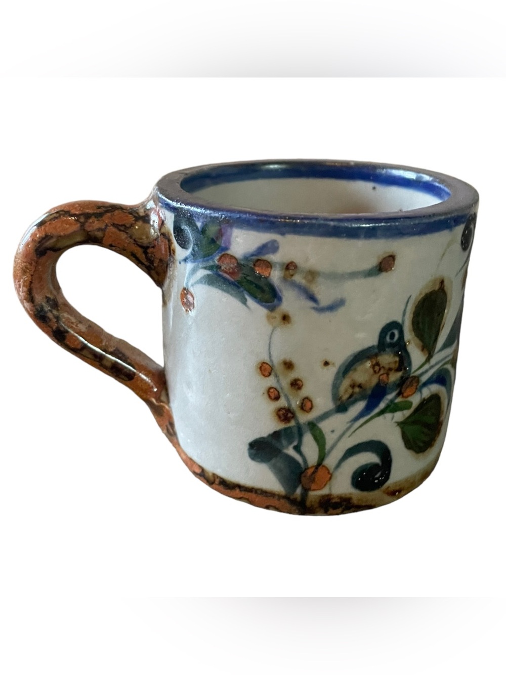 Handmade Tonala Mexican Pottery Coffee Mug Floral Birds